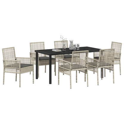 Set da Pranzo per Giardino 7 pcs Grigio chiaro Poly Rattan - homemem39