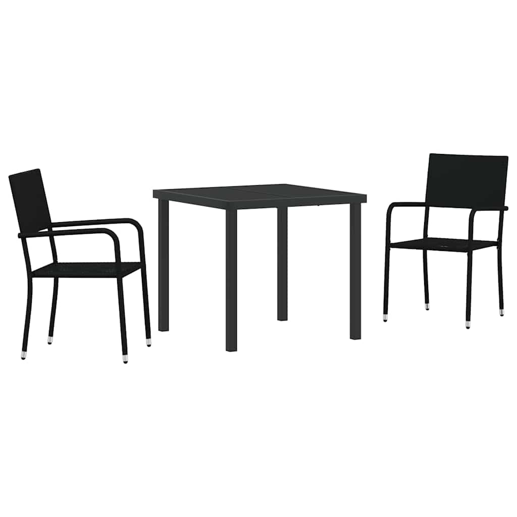 Set da Pranzo per Giardino 3 pcs Nero Poly Rattan - homemem39