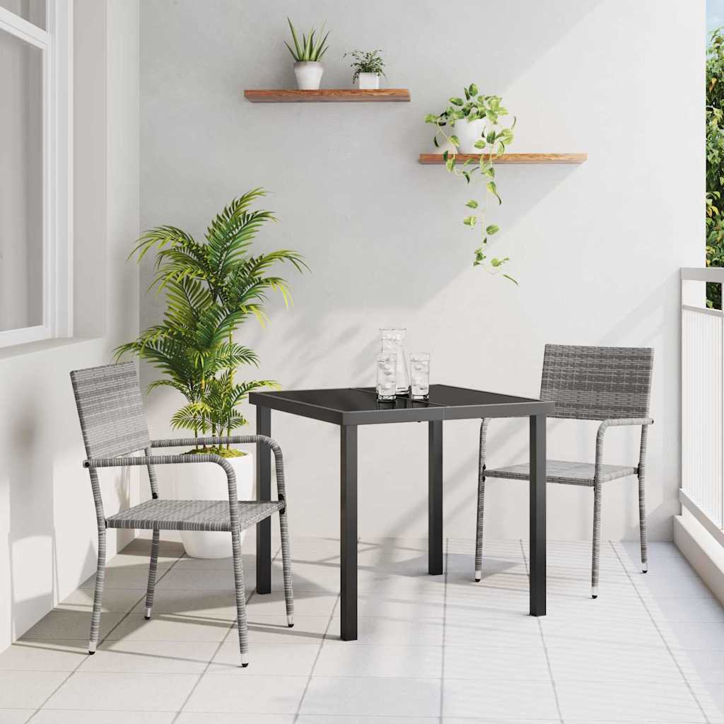 Set da Pranzo per Giardino 3 pcs Grigio Poly Rattan - homemem39