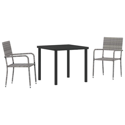 Set da Pranzo per Giardino 3 pcs Grigio Poly Rattan - homemem39