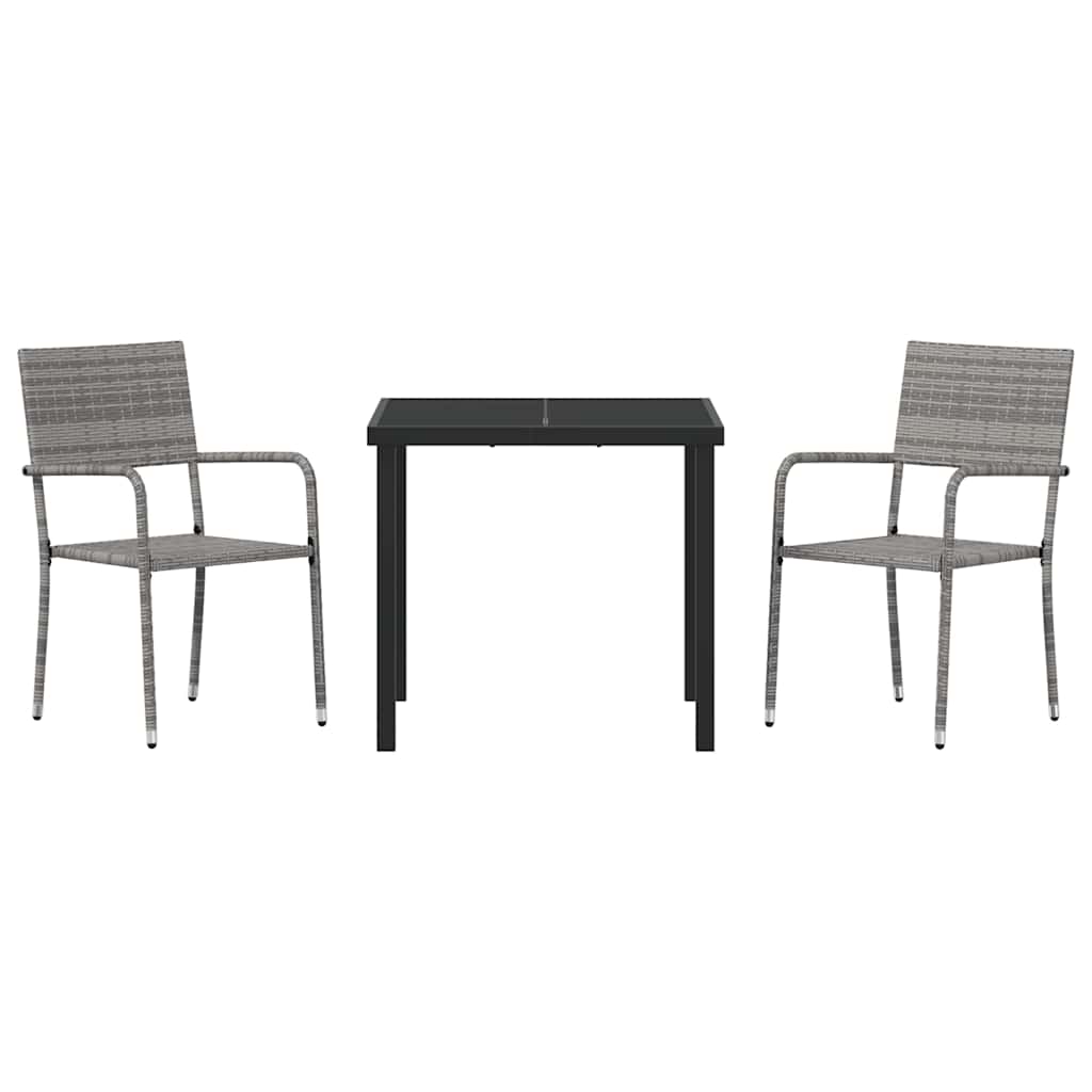 Set da Pranzo per Giardino 3 pcs Grigio Poly Rattan - homemem39