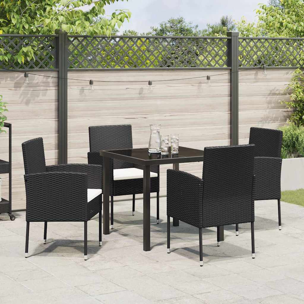 Set da Pranzo per Giardino con cuscino 5 pcs Nero Poly Rattan - homemem39