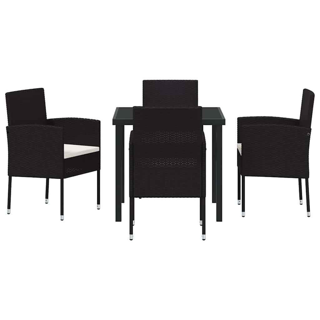 Set da Pranzo per Giardino con cuscino 5 pcs Nero Poly Rattan - homemem39