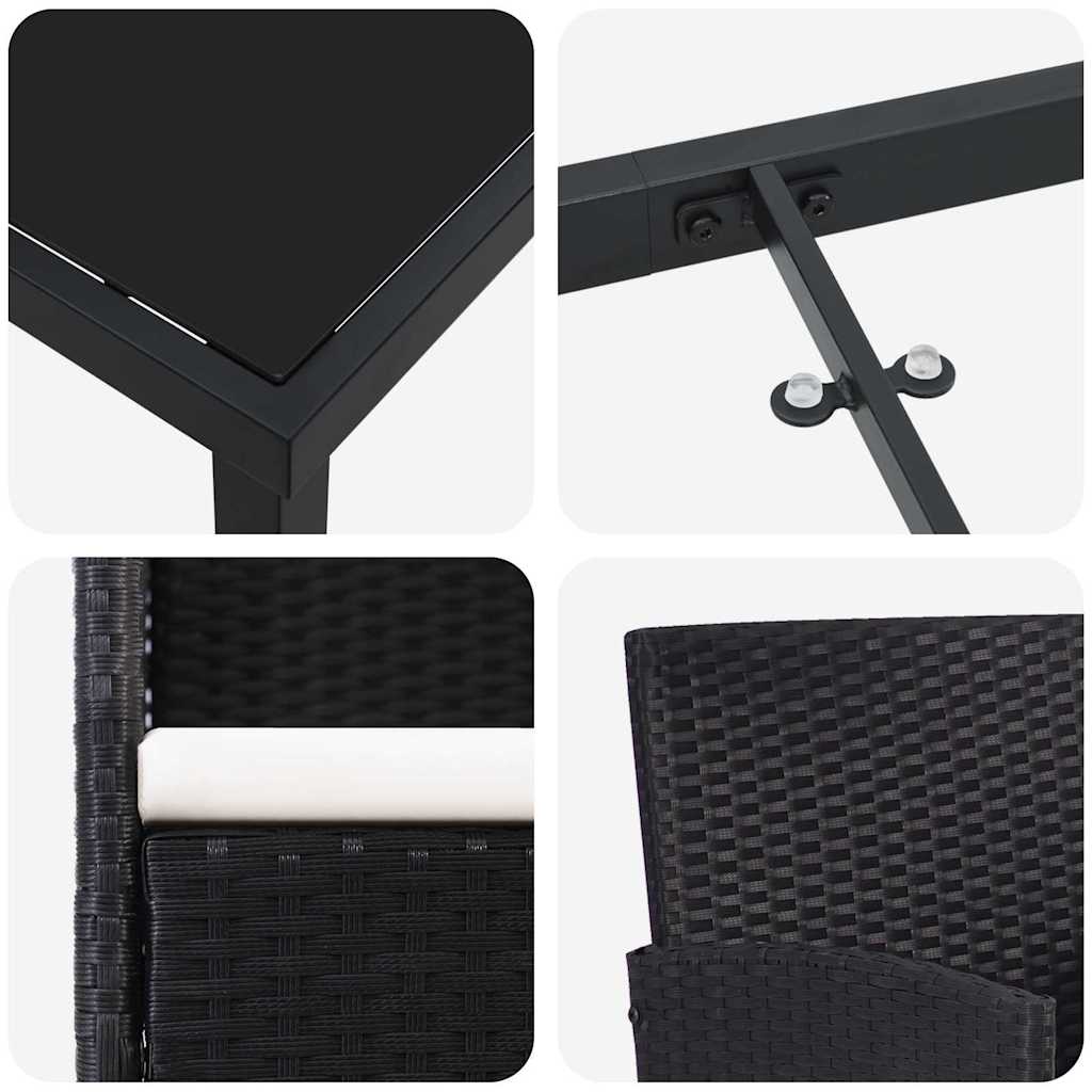 Set da Pranzo per Giardino con cuscino 5 pcs Nero Poly Rattan - homemem39