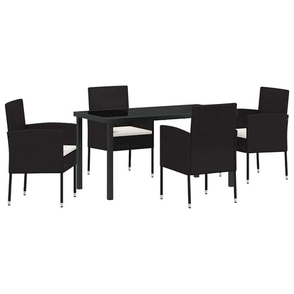Set da Pranzo per Giardino con cuscino 5 pcs Nero Poly Rattan - homemem39
