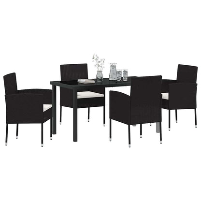Set da Pranzo per Giardino con cuscino 5 pcs Nero Poly Rattan - homemem39