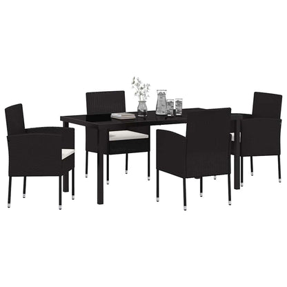 Set da Pranzo per Giardino con cuscino 5 pcs Nero Poly Rattan - homemem39