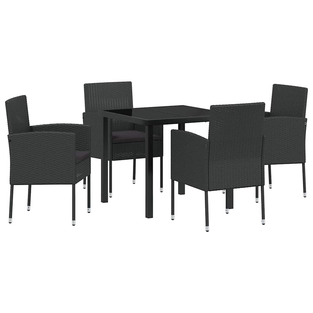 Set da Pranzo per Giardino con cuscino 5 pcs Nero Poly Rattan - homemem39