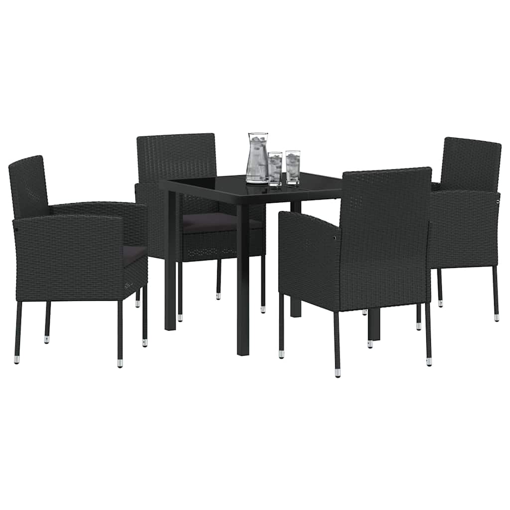 Set da Pranzo per Giardino con cuscino 5 pcs Nero Poly Rattan - homemem39