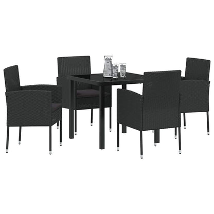 Set da Pranzo per Giardino con cuscino 5 pcs Nero Poly Rattan - homemem39
