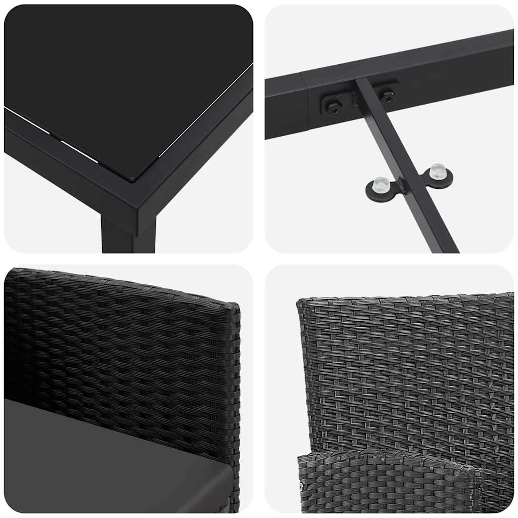 Set da Pranzo per Giardino con cuscino 5 pcs Nero Poly Rattan - homemem39