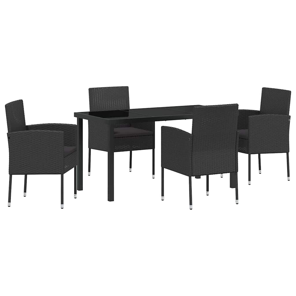 Set da Pranzo per Giardino con cuscino 5 pcs Nero Poly Rattan - homemem39