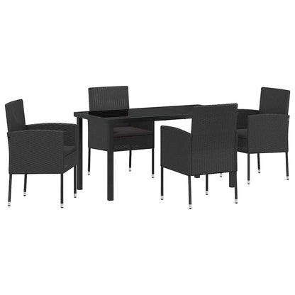 Set da Pranzo per Giardino con cuscino 5 pcs Nero Poly Rattan - homemem39