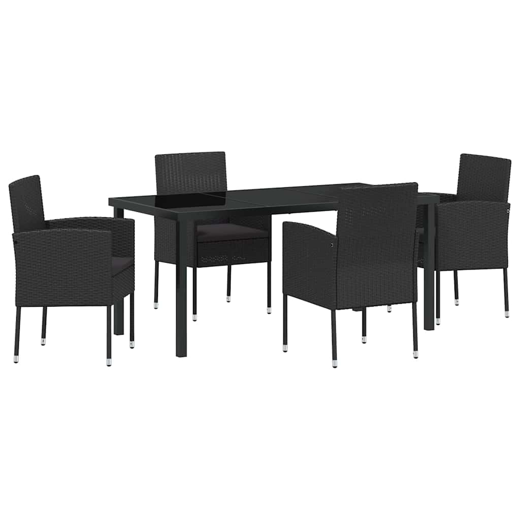 Set da Pranzo per Giardino con cuscino 5 pcs Nero Poly Rattan - homemem39