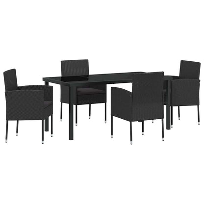 Set da Pranzo per Giardino con cuscino 5 pcs Nero Poly Rattan - homemem39