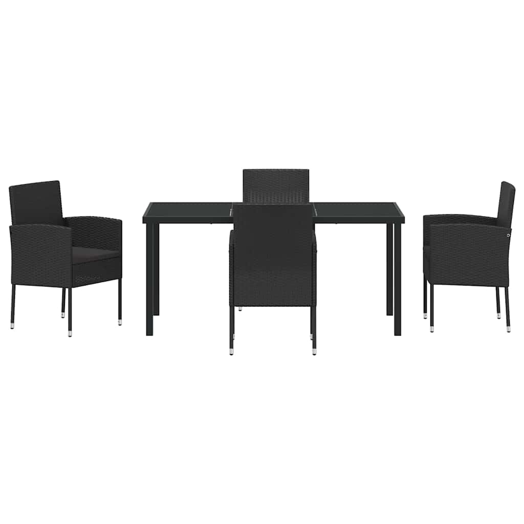 Set da Pranzo per Giardino con cuscino 5 pcs Nero Poly Rattan - homemem39