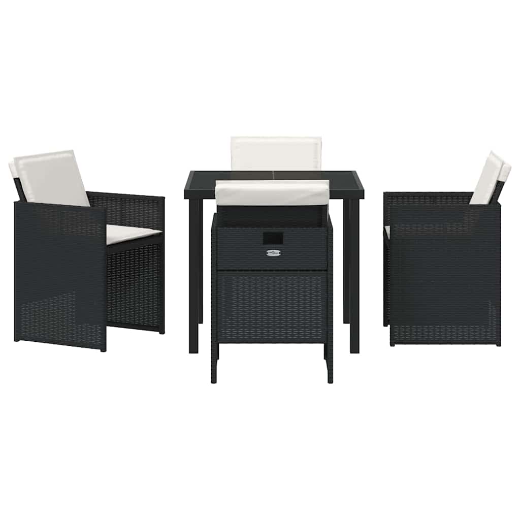 Set da Pranzo per Giardino con cuscino 5 pcs Nero Poly Rattan - homemem39