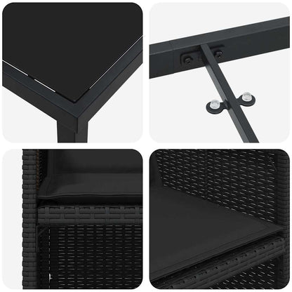 Set da Pranzo per Giardino con cuscino 5 pcs Nero Poly Rattan - homemem39