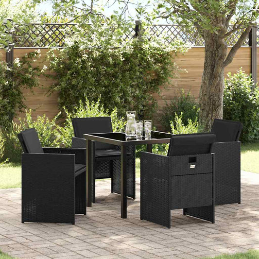 Set da Pranzo per Giardino con cuscino 5 pcs Nero Poly Rattan - homemem39