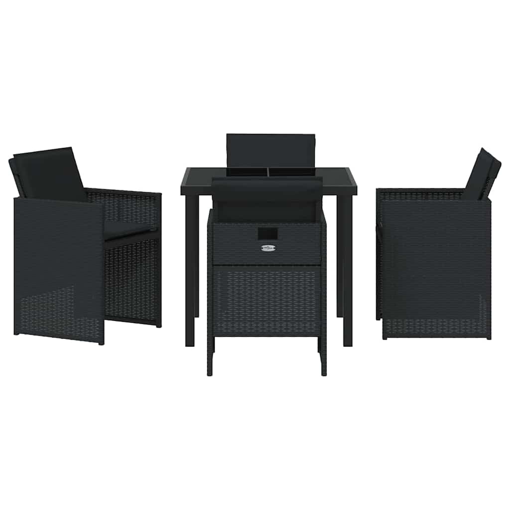 Set da Pranzo per Giardino con cuscino 5 pcs Nero Poly Rattan - homemem39