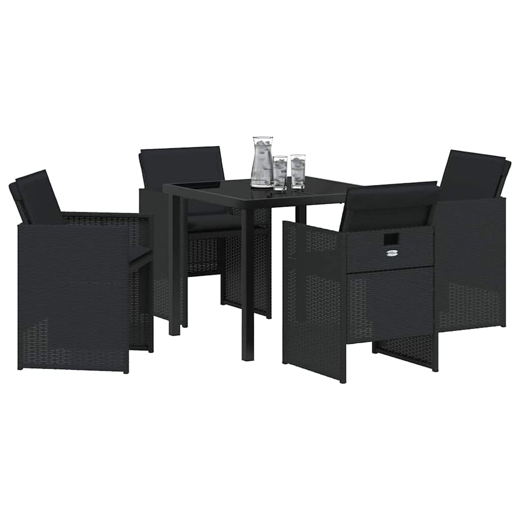 Set da Pranzo per Giardino con cuscino 5 pcs Nero Poly Rattan - homemem39
