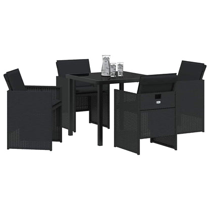 Set da Pranzo per Giardino con cuscino 5 pcs Nero Poly Rattan - homemem39
