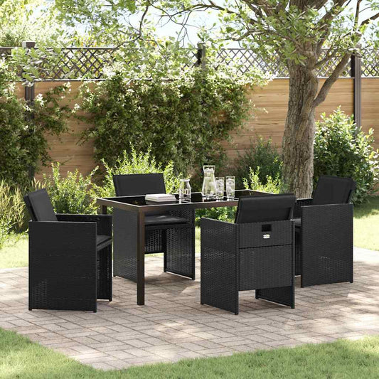 Set da Pranzo per Giardino con cuscino 5 pcs Nero Poly Rattan - homemem39