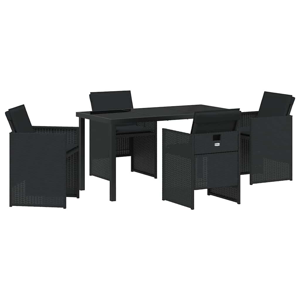 Set da Pranzo per Giardino con cuscino 5 pcs Nero Poly Rattan - homemem39