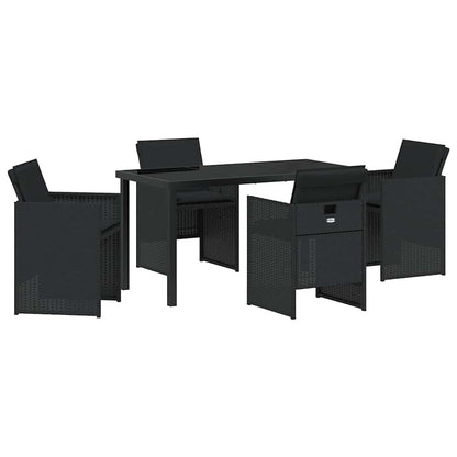 Set da Pranzo per Giardino con cuscino 5 pcs Nero Poly Rattan - homemem39