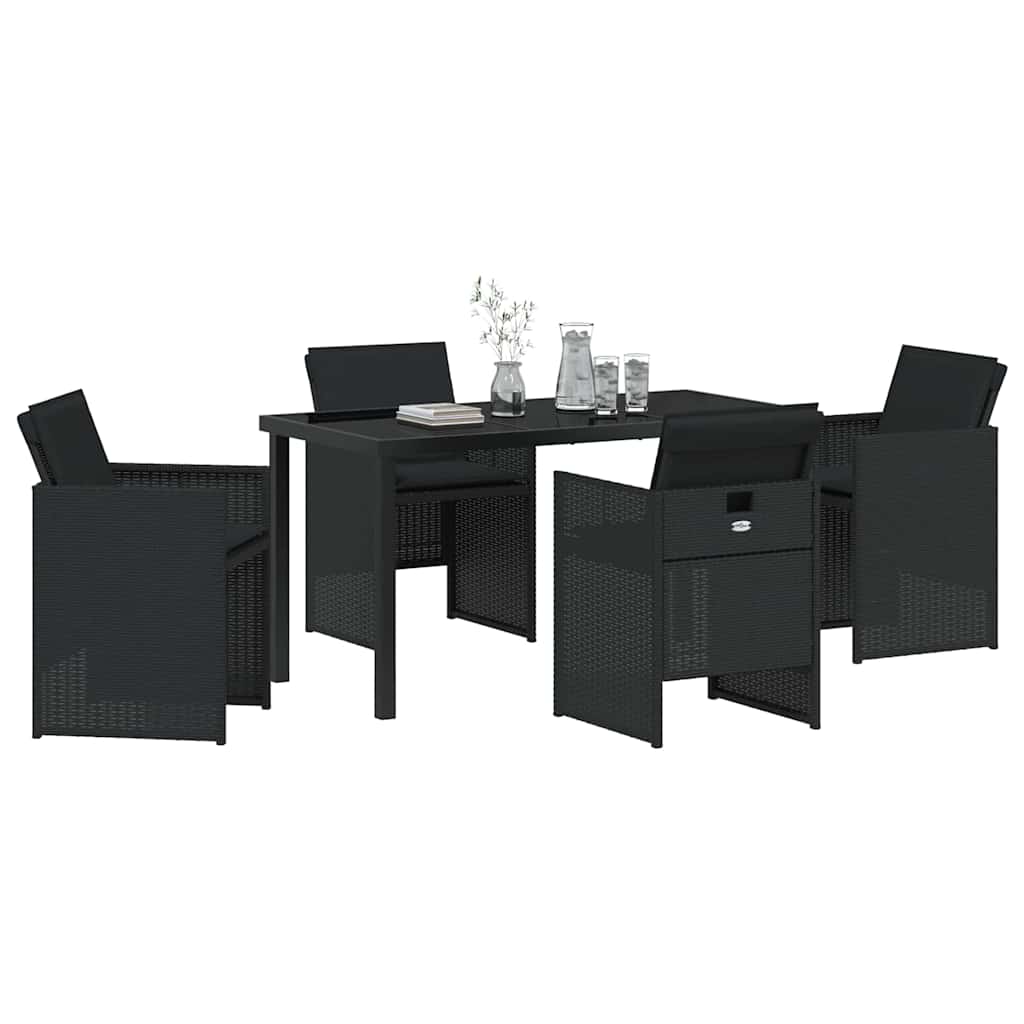 Set da Pranzo per Giardino con cuscino 5 pcs Nero Poly Rattan - homemem39