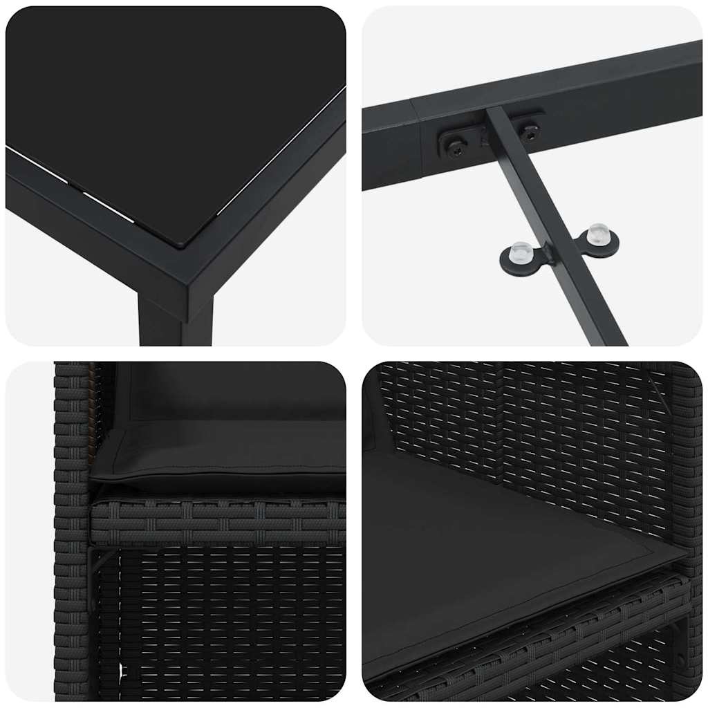 Set da Pranzo per Giardino con cuscino 5 pcs Nero Poly Rattan - homemem39