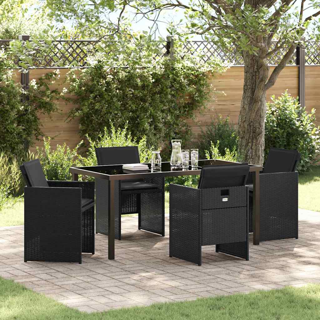 Set da Pranzo per Giardino con cuscino 5 pcs Nero Poly Rattan - homemem39