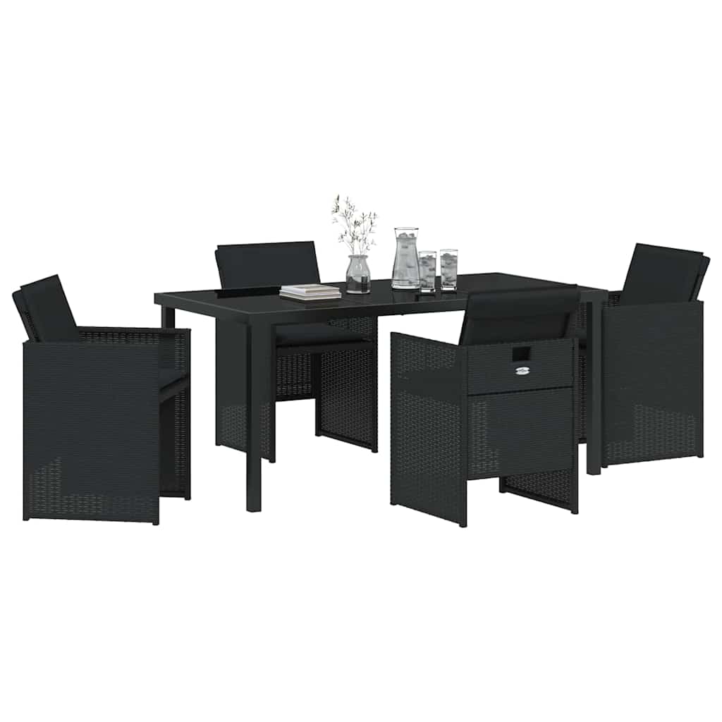 Set da Pranzo per Giardino con cuscino 5 pcs Nero Poly Rattan - homemem39