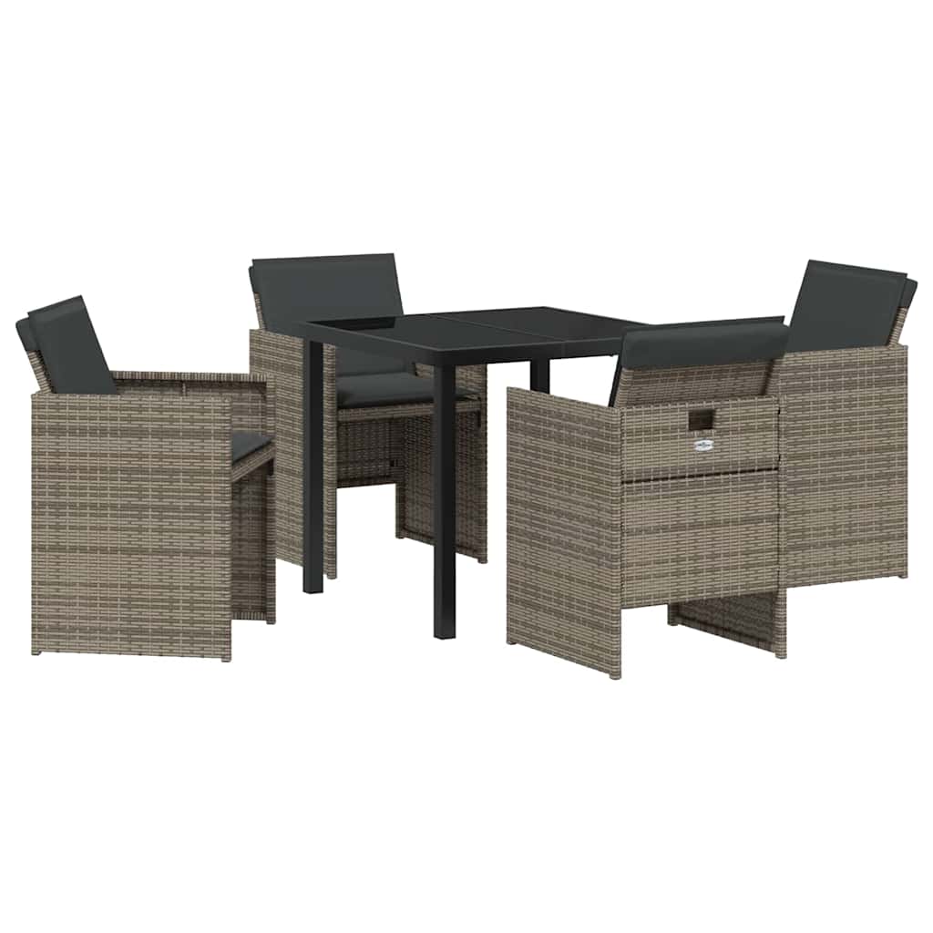 Set da Pranzo per Giardino con cuscino 5 pcs Grigio Poly Rattan - homemem39