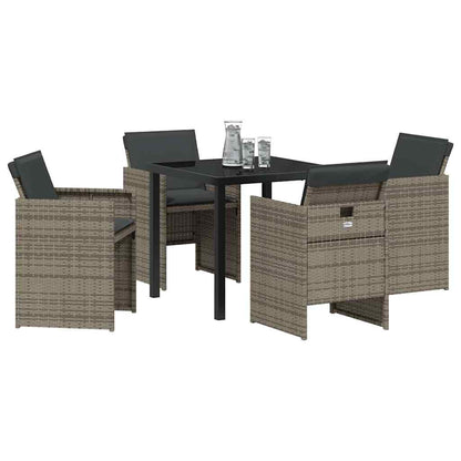 Set da Pranzo per Giardino con cuscino 5 pcs Grigio Poly Rattan - homemem39