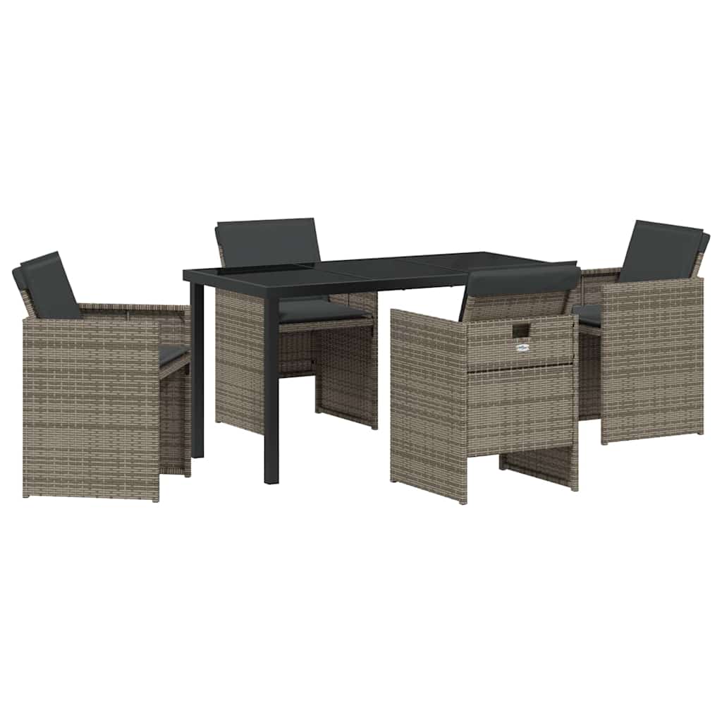 Set da Pranzo per Giardino con cuscino 5 pcs Grigio Poly Rattan - homemem39