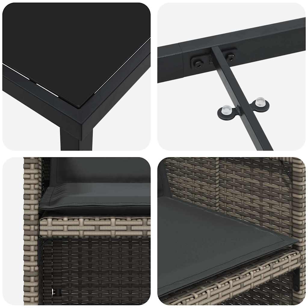 Set da Pranzo per Giardino con cuscino 5 pcs Grigio Poly Rattan - homemem39