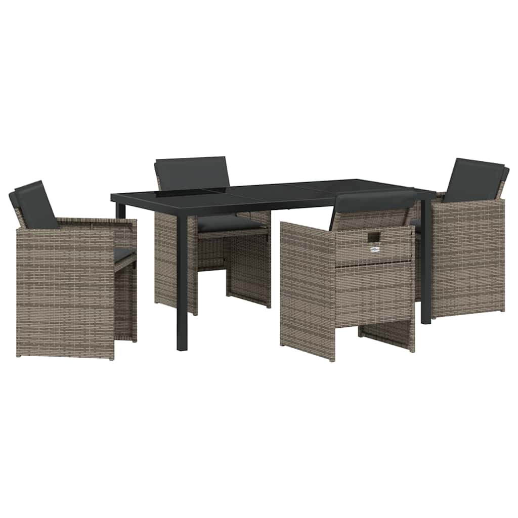 Set da Pranzo per Giardino con cuscino 5 pcs Grigio Poly Rattan - homemem39
