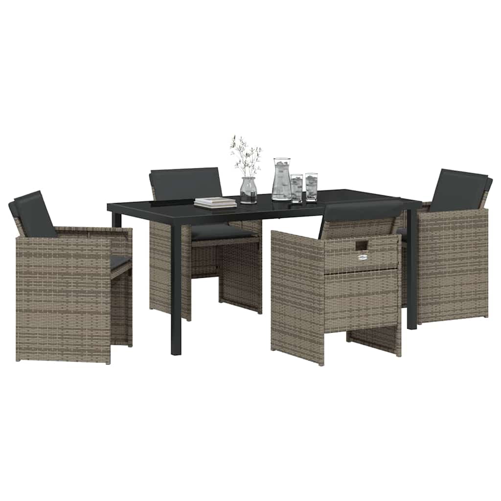 Set da Pranzo per Giardino con cuscino 5 pcs Grigio Poly Rattan - homemem39