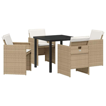 Set da Pranzo per Giardino con cuscino 5 pcs Beige Poly Rattan - homemem39