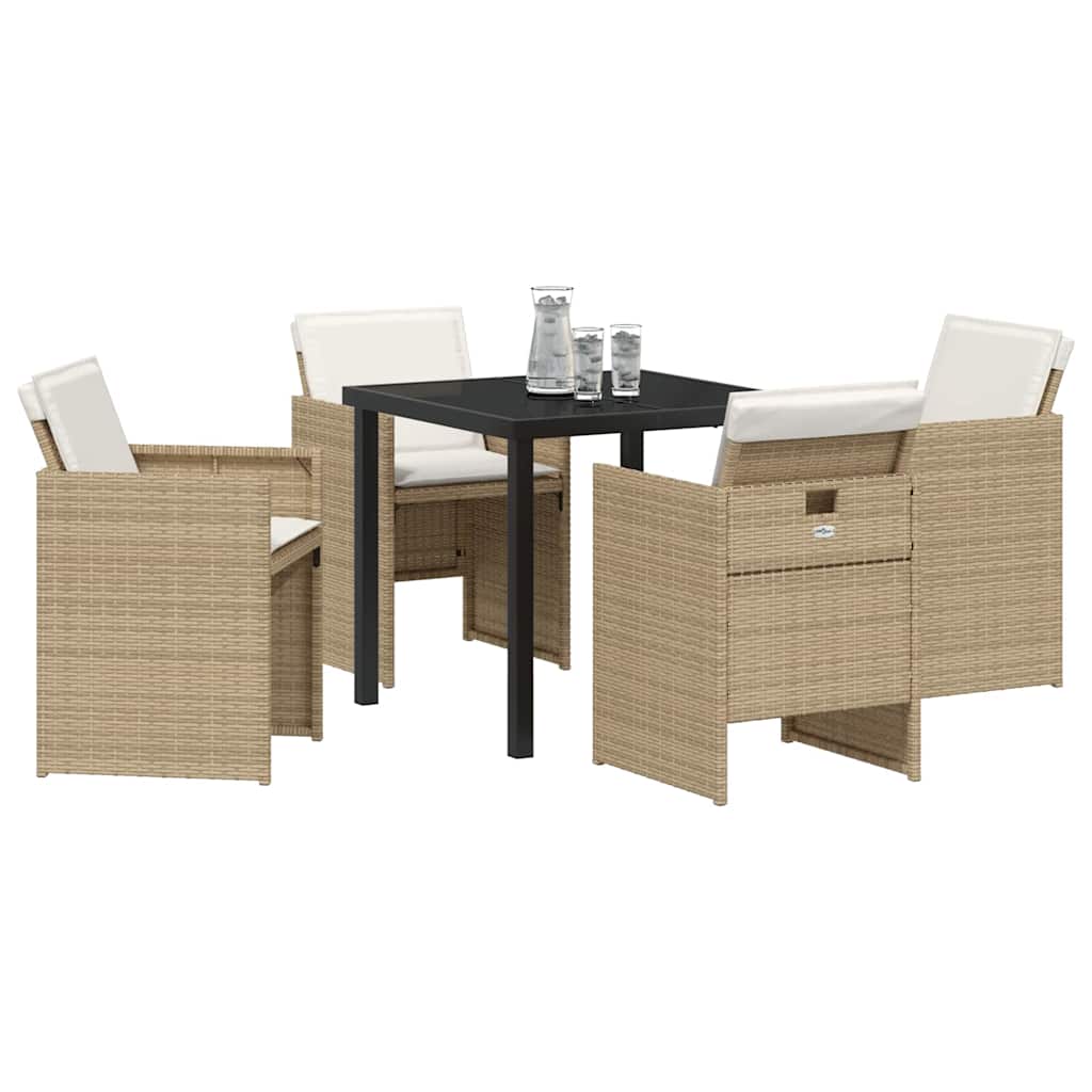 Set da Pranzo per Giardino con cuscino 5 pcs Beige Poly Rattan - homemem39