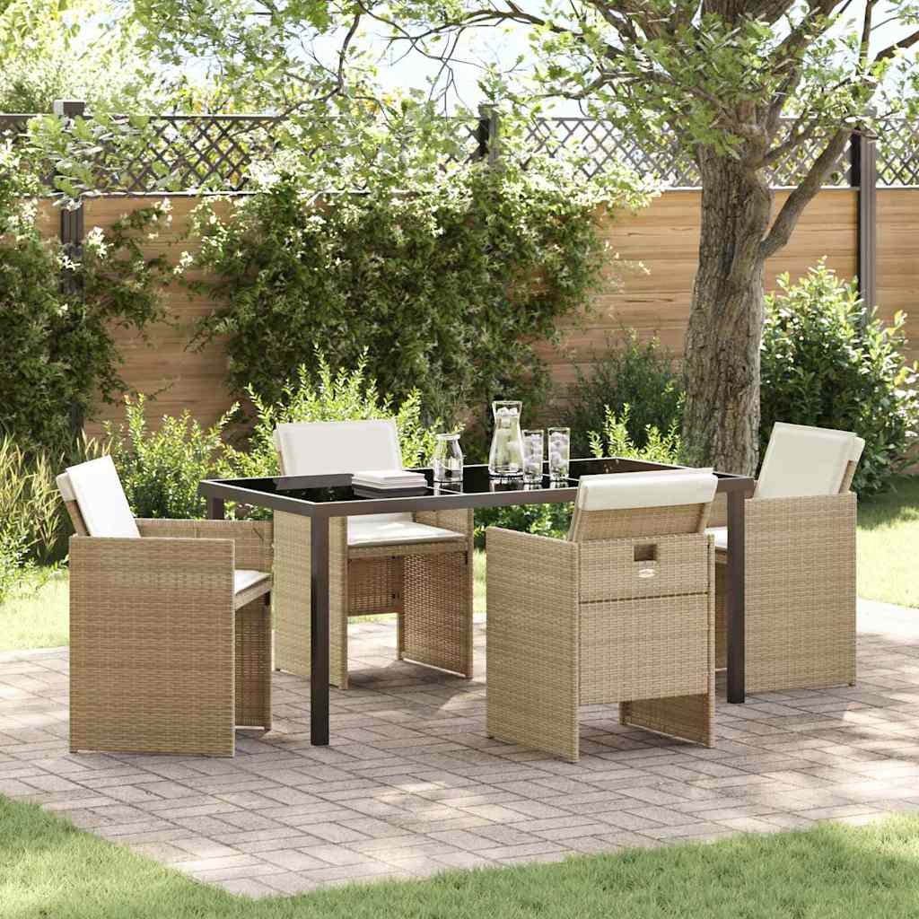 Set da Pranzo per Giardino con cuscino 5 pcs Beige Poly Rattan - homemem39