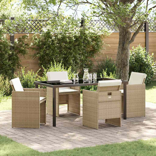 Set da Pranzo per Giardino con cuscino 5 pcs Beige Poly Rattan - homemem39