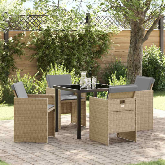 Set da Pranzo per Giardino con cuscino 5 pcs Beige Poly Rattan - homemem39
