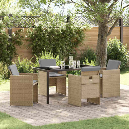 Set da Pranzo per Giardino con cuscino 5 pcs Beige Poly Rattan - homemem39