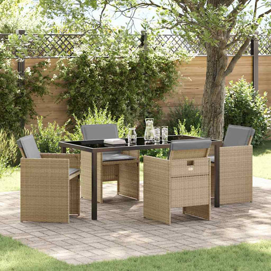 Set da Pranzo per Giardino con cuscino 5 pcs Beige Poly Rattan - homemem39