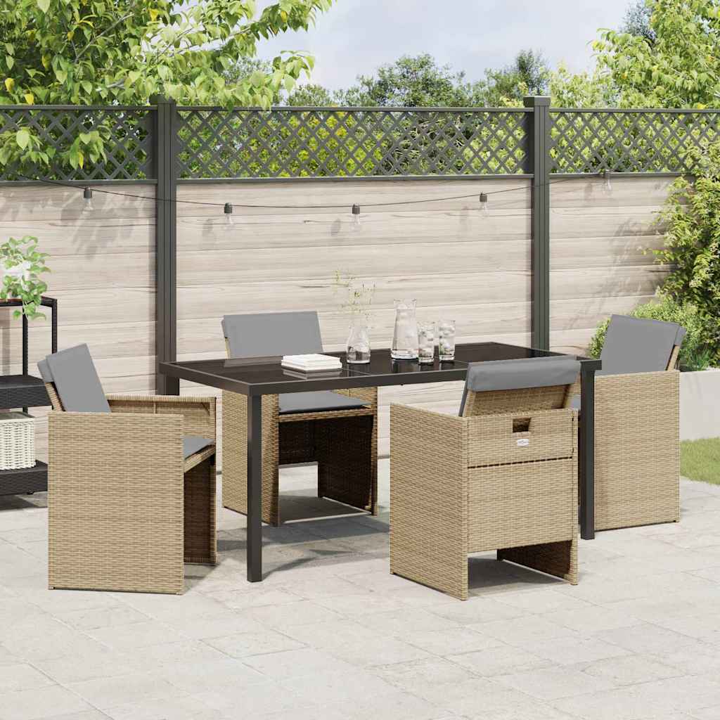 Set da Pranzo per Giardino con cuscino 5 pcs Beige Poly Rattan - homemem39