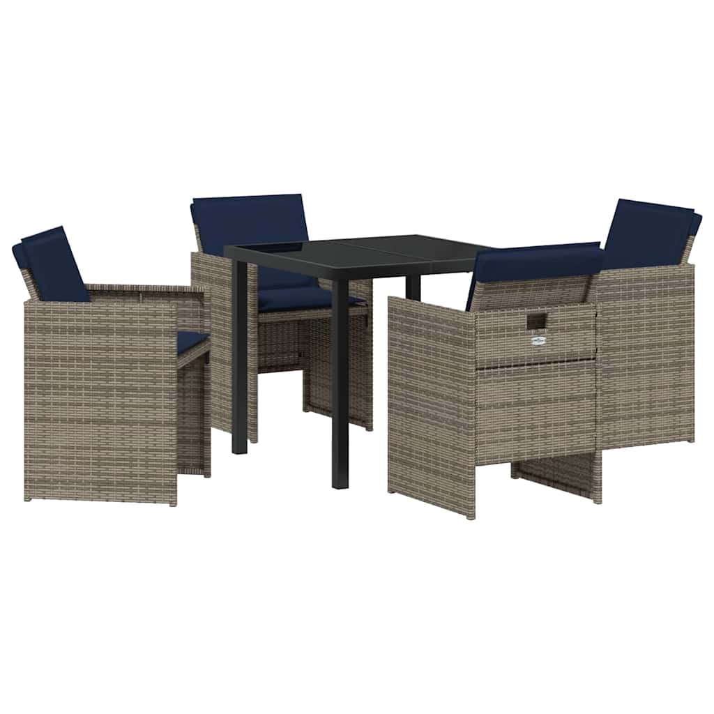 Set da Pranzo per Giardino con cuscino 5 pcs Grigio Poly Rattan - homemem39