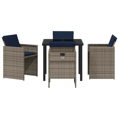 Set da Pranzo per Giardino con cuscino 5 pcs Grigio Poly Rattan - homemem39