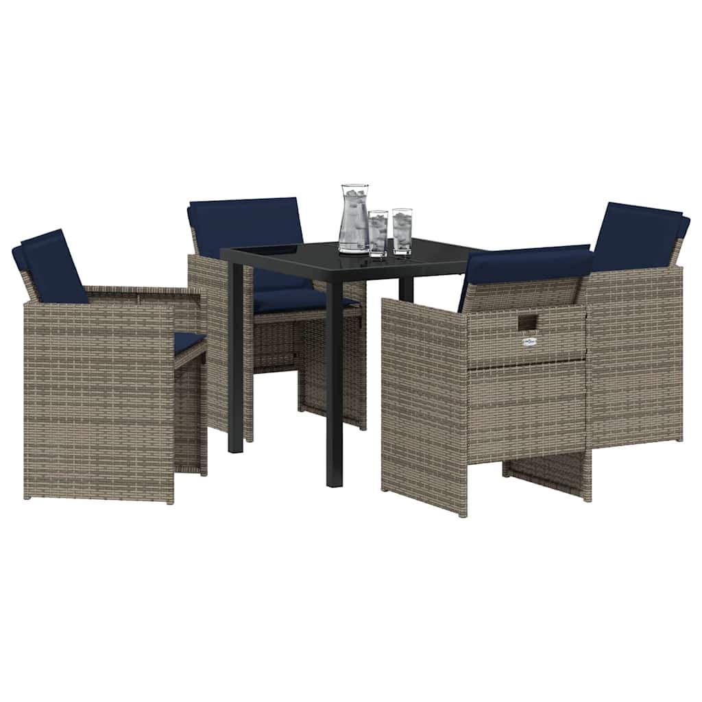 Set da Pranzo per Giardino con cuscino 5 pcs Grigio Poly Rattan - homemem39